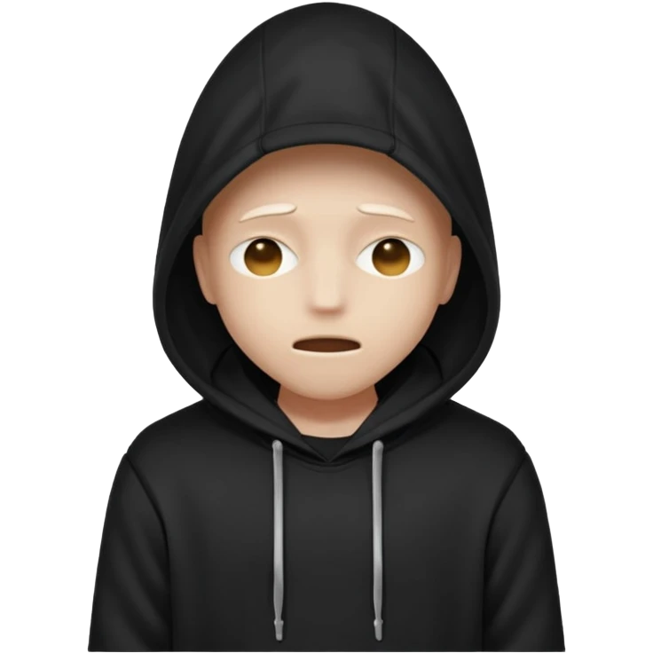 A mysterious character in a black hoodie, with the hood completely hiding their face in darkness—no eyes, no mouth visible. The overall atmosphere is dark and enigmatic, with a soft light from behind.
 emoji