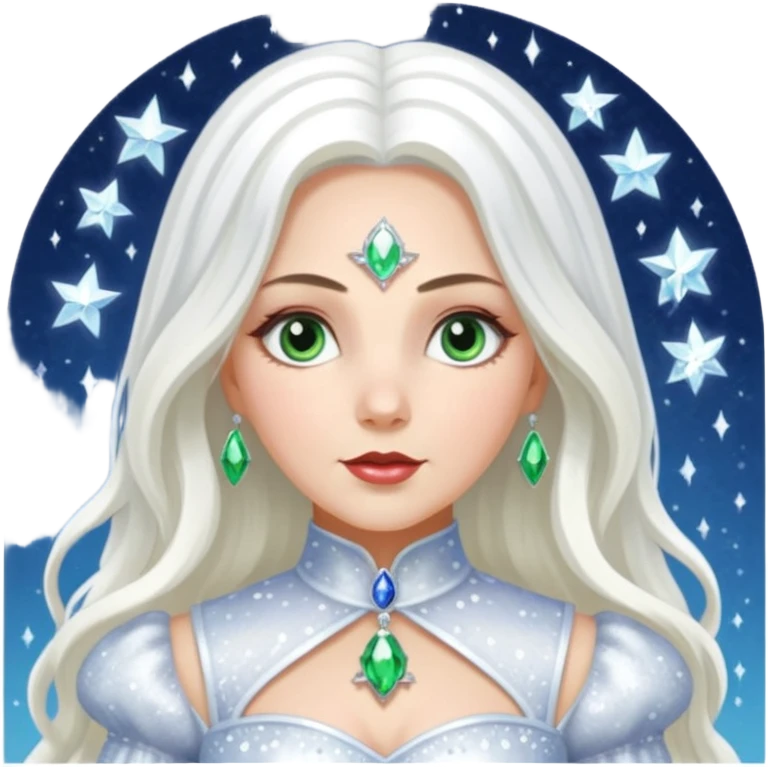 Good Witch of the North from the Wizard of Oz with long white hair, white sequin outfit emoji