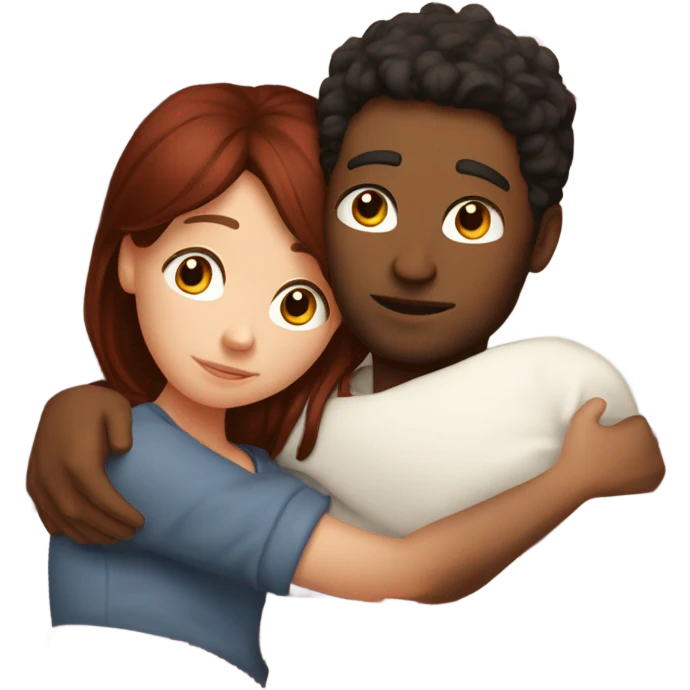Burgundy haired girl and brunette boyfriend cuddling in bed emoji