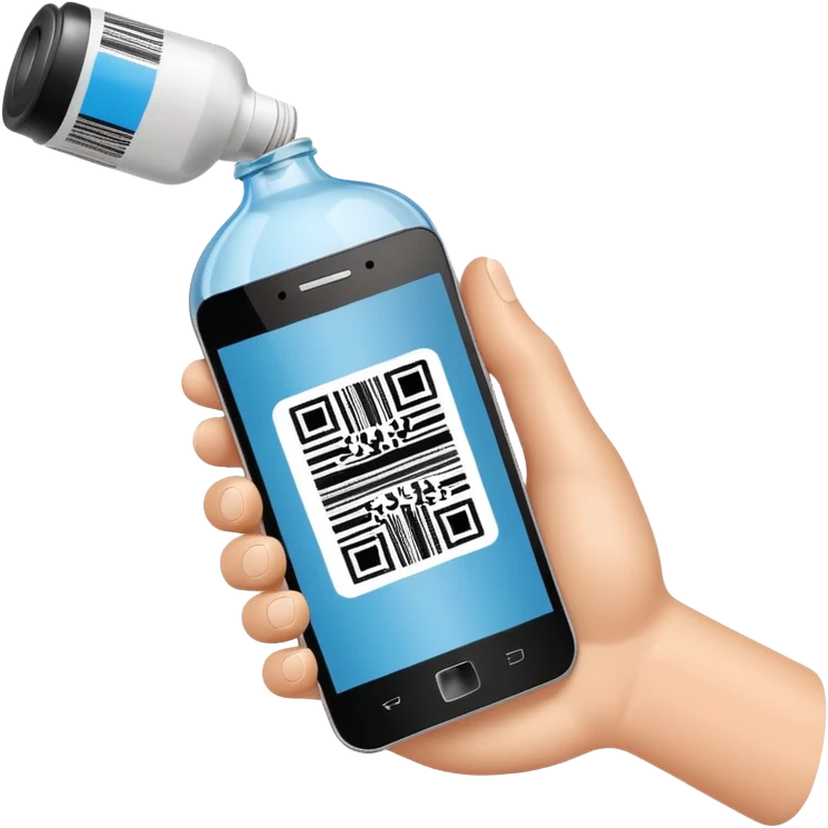 smartphone held over bottle with barcode, scanning action implied, no text emoji