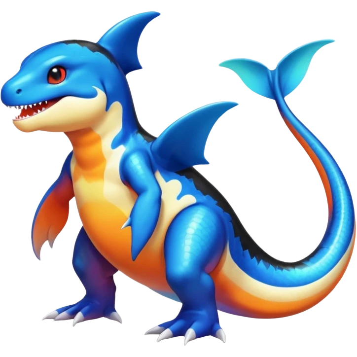 white blacks colorful gradient shiny glossy Fakémon-Digimon-orca-reptile-charizard-feraligatr-lizard-creature-hybrid (full body) emoji