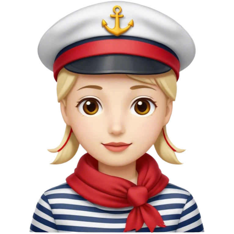 marinera con camiseta de rayas, pañuelo rojo en el cuello y gorra de marinero emoji