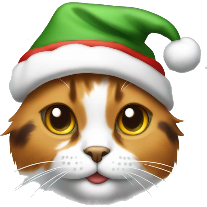 Calico cat wearing a Christmas hat emoji