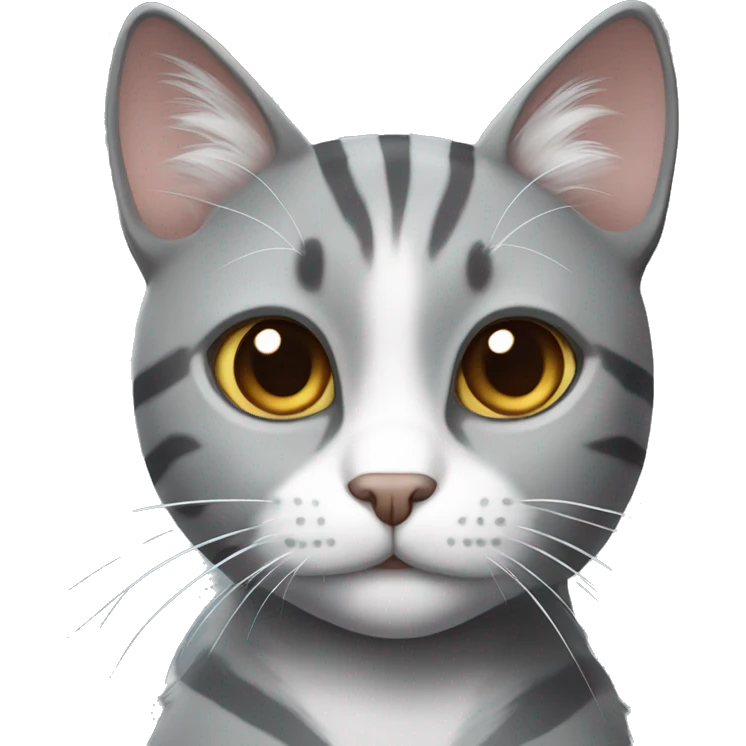 Gray cat with white stripes with brown eyes emoji