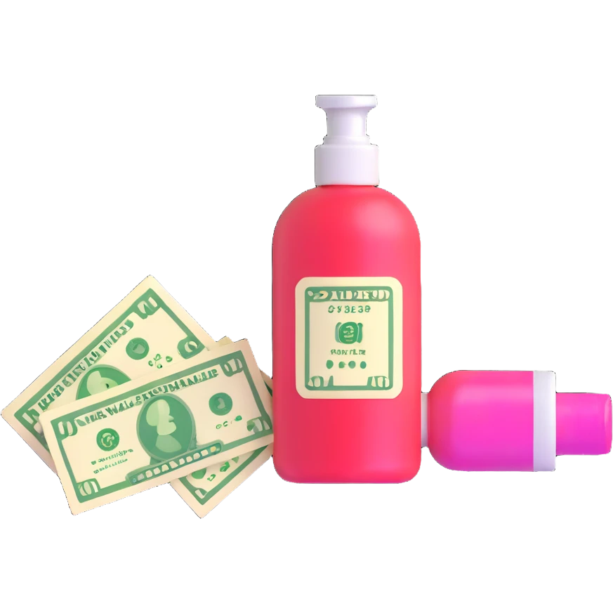 price tag with a few dollar bills and a bottle of nail polish emoji