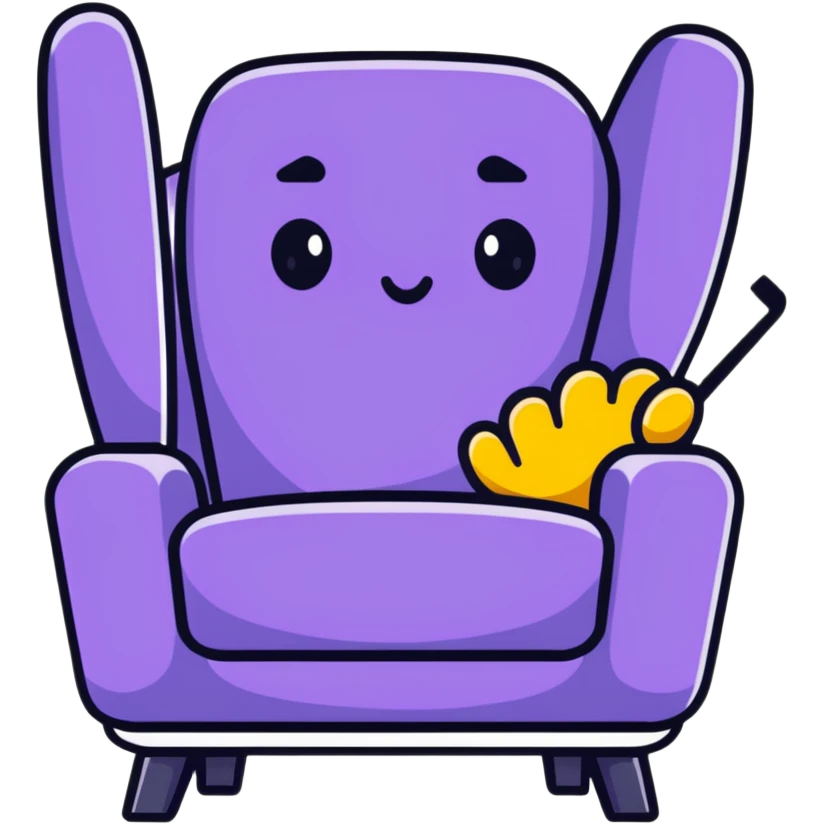 angled smartphone with a large, visible armchair image on its screen, product detail view, with sparkle emoji on the left side emoji