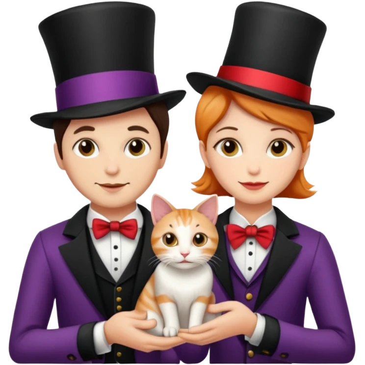 magician couple and their pet cat emoji