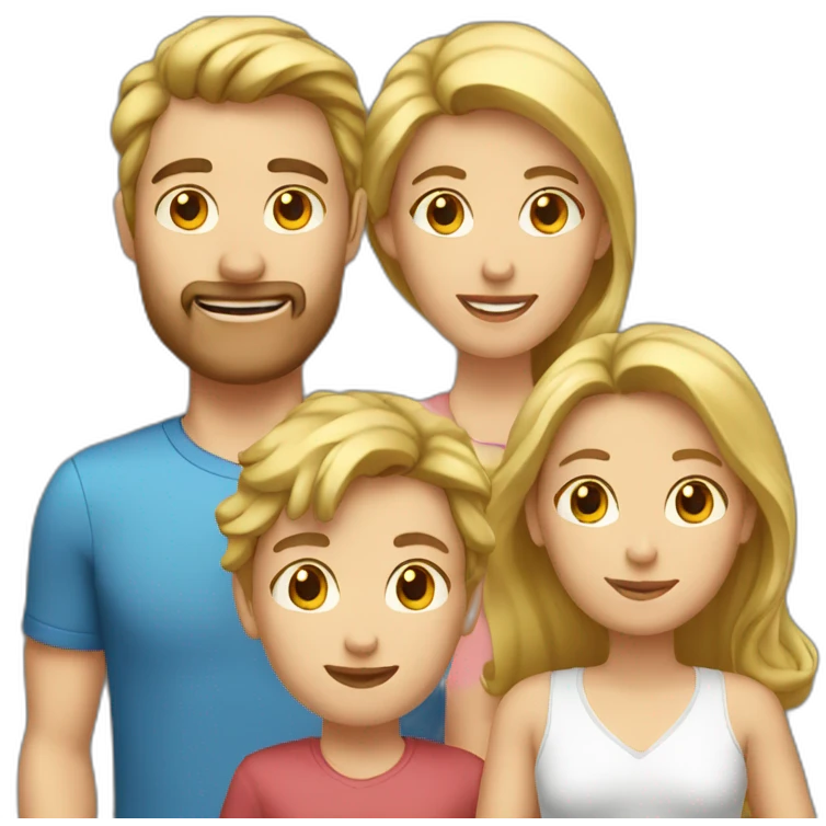 3 person family mom Gold hair, dad brown hair, boy blond hair emoji