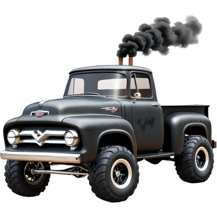 1:10 off-road lcg smoking rusting Arrma Traxxas Basher Wednesday Adam’s 1954 blackened tarnished hotrod utility streamlined anime Ford extended cab rc pickup (extra wide low-profile pin tires chrome wheels with fenders) emoji