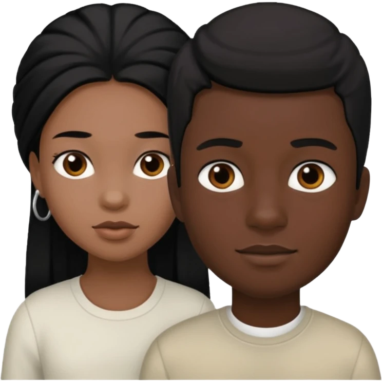 Black girl with black hair and white boy with black hair emoji