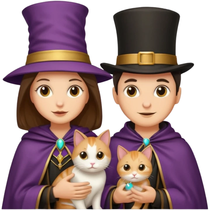 magician couple and their pet cat emoji