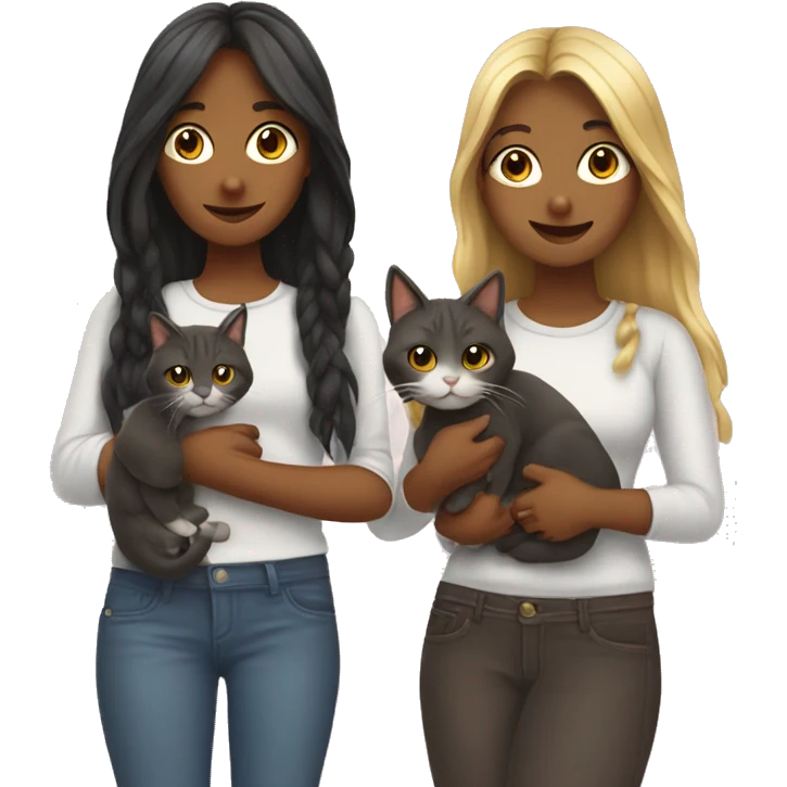 Two long hair girls and two cats in their hands emoji