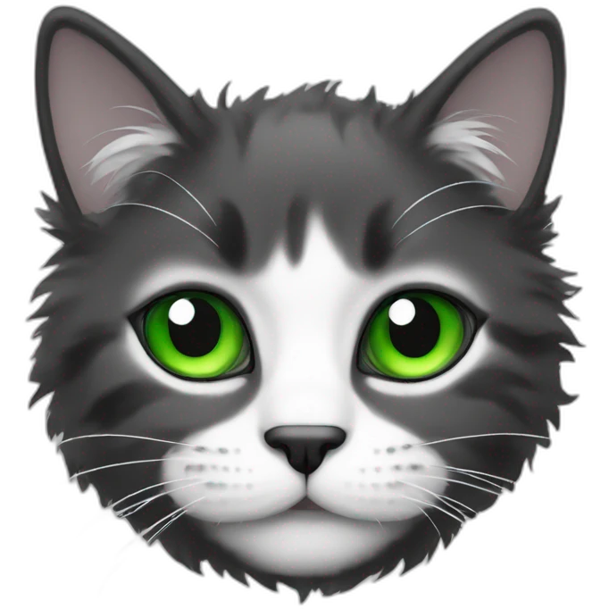 fluffy cat black and white green eyes emoji