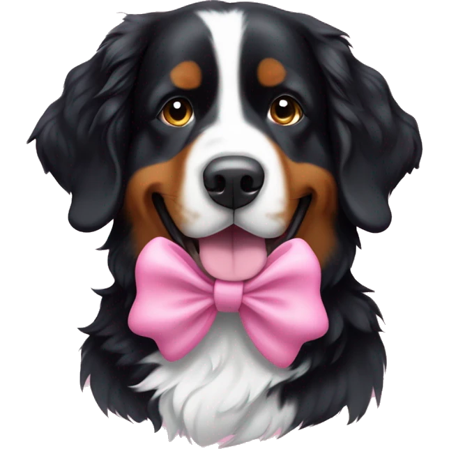 Bernese mountain dog wearing a pink bow emoji