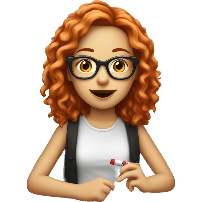 Mädchen mit Zigarette auf eine Bank mit einer Brille und roten Haare  emoji