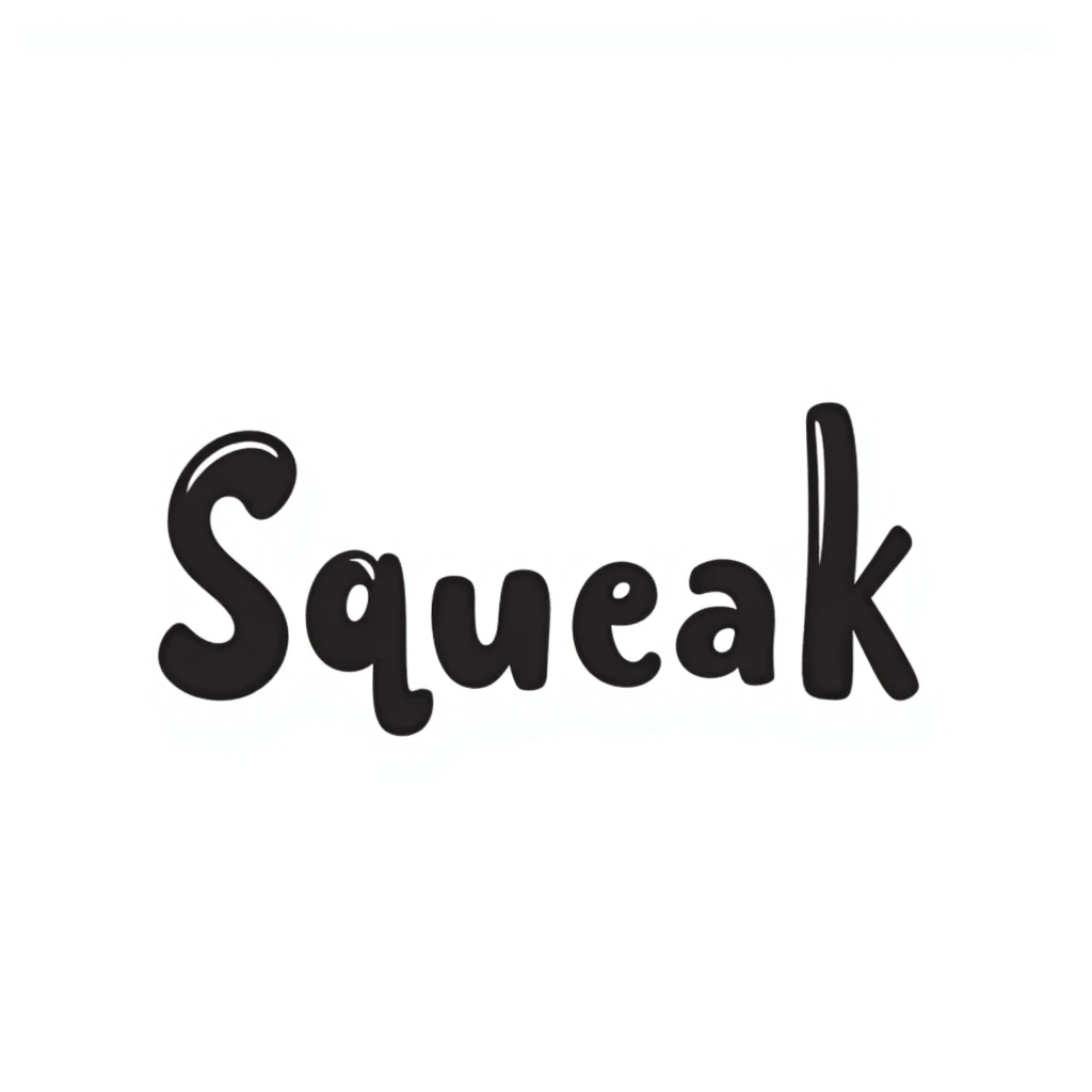 'Squeak' word in a playful hand drawn doodle style with fun and lively lettering emoji