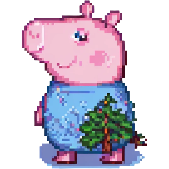 Peppa Pig, pixel art style, side view, classic blue background, 8-bit character design emoji