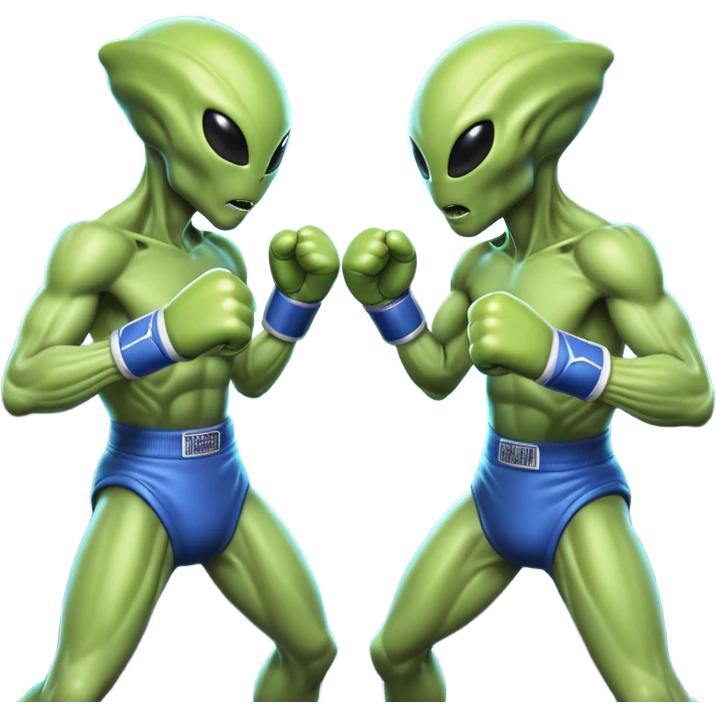 two alien fighters boxing, mid-punch action, motion blur effect, glowing energy impact, dramatic lighting, 3D cartoon, mobile game icon style, clean background, no text, no watermark
 emoji