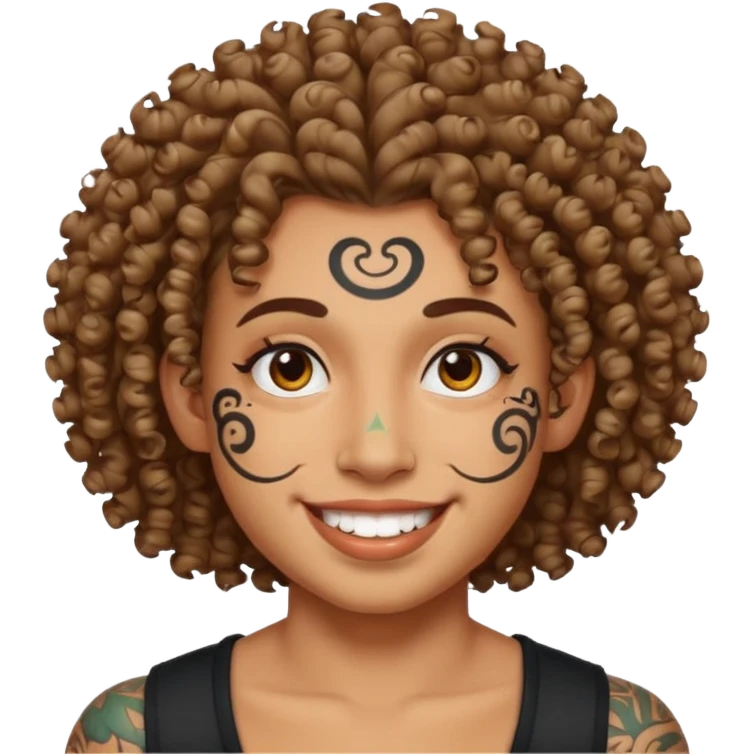 curly haired and heavy face tattoed person with a unique face and style emoji