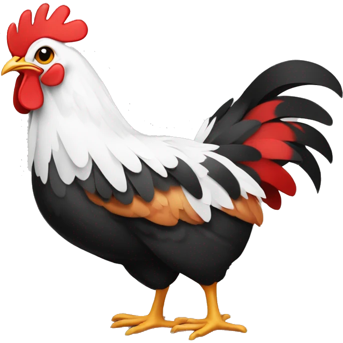 chicken in red, black and white colors cartoon style emoji