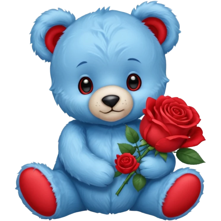 cute blue baby teddy bear holding roses  emoji