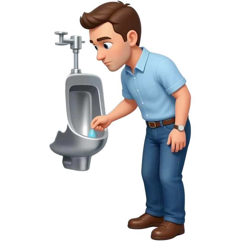 Erstelle ein Bild von einem urinal in einem öffentlichen WC, einem Mann der vor einer urinal steht und uriniert emoji