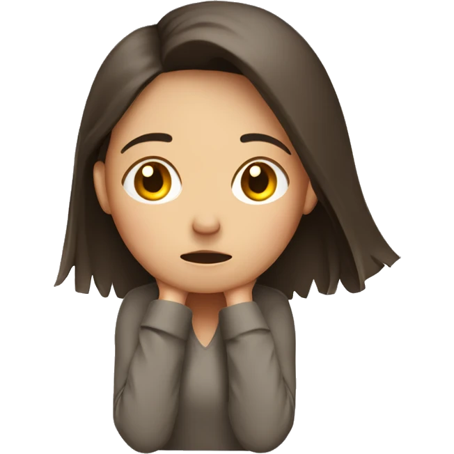 brunette girl with long stressed out with her hands on her head  emoji