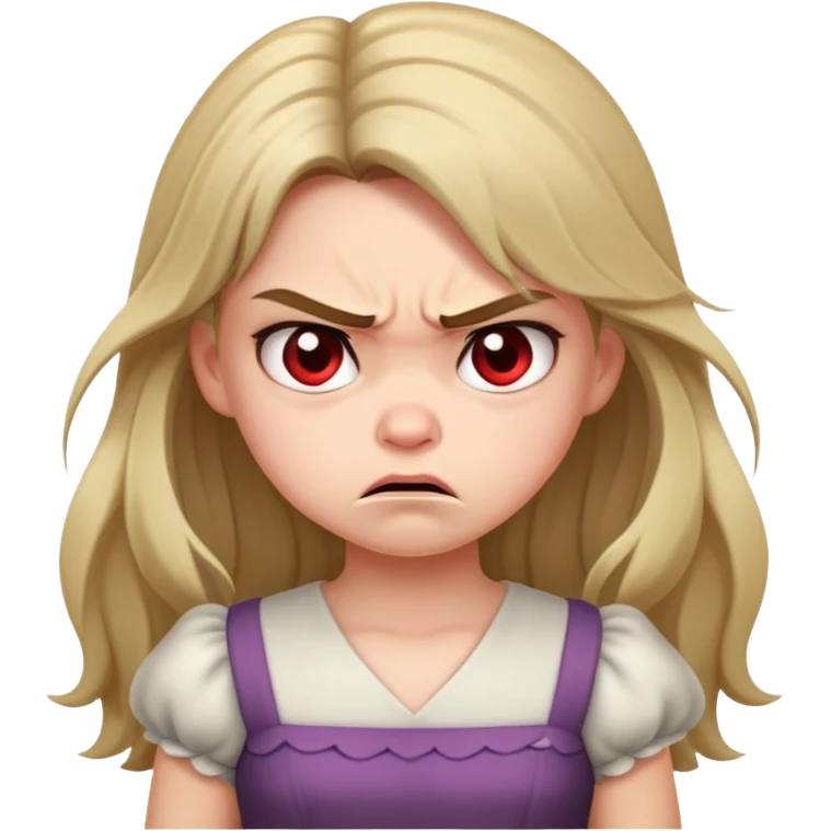 A cute angry girl character standing. She has long hair and is wearing a dress. Her facial expression shows a pouty face (cute angry look), but nothing too aggressive. No text included.”  emoji