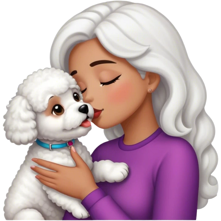 Tanned girl kissing a bichon emoji