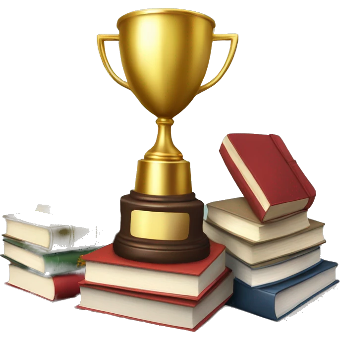 A trophy, a target, and books to signify achievement, focus, and knowledge. emoji