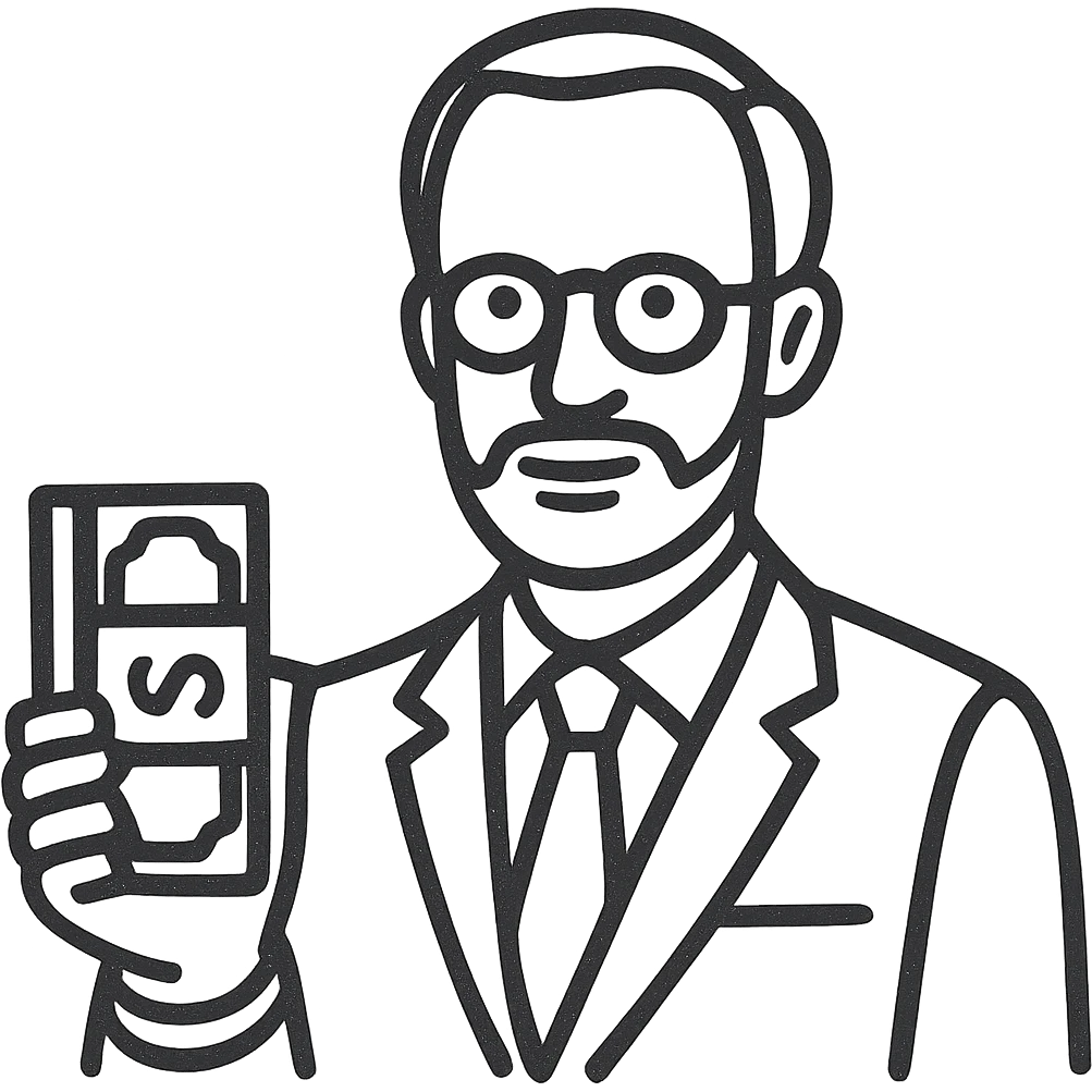 hand-drawn outlined icon style of Nikolai Astrup, Norwegian politician, holding a pack of money in his hand emoji
