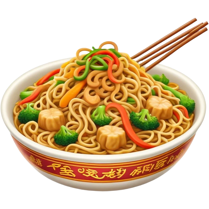 Cinematic Realistic Chow Mein Dish Emoji, showcasing stir‚Äêfried noodles with crisp vegetables and tender meat, rendered with lifelike detail and vibrant, dynamic lighting. emoji