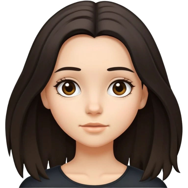 Chica con cabello hasta abajo de los hombros, que su cabello empiece negro pero termine ligeramente marron en las puntas emoji