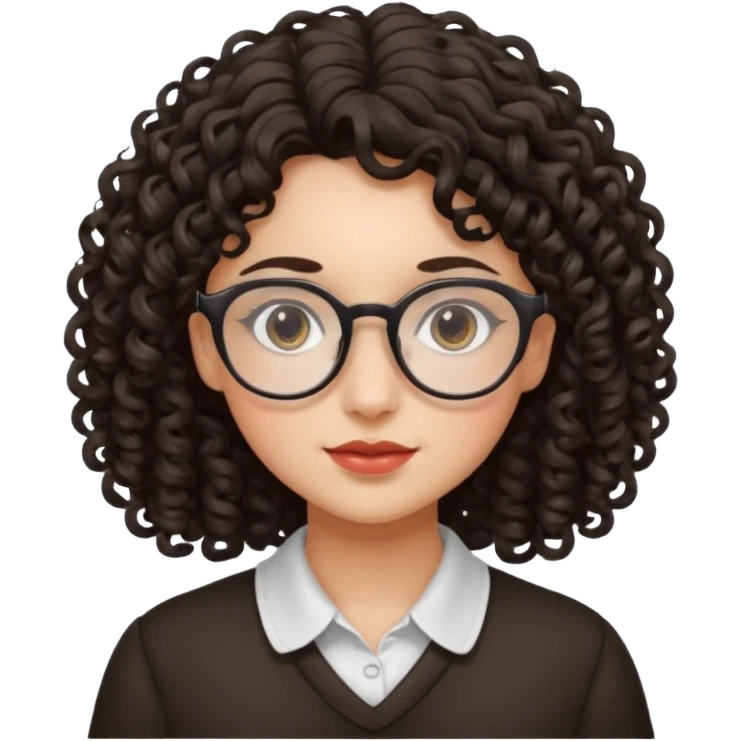 Menina de cabelo cacheado, escuro, ela é branca e usa um óculos delicado emoji