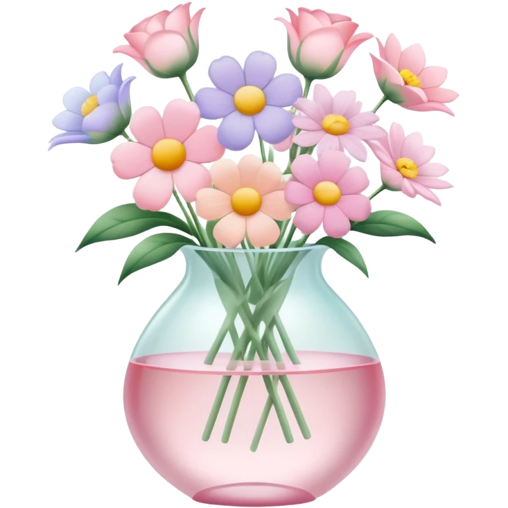 assorted pastel flowers in a clear light pink glass vase emoji
