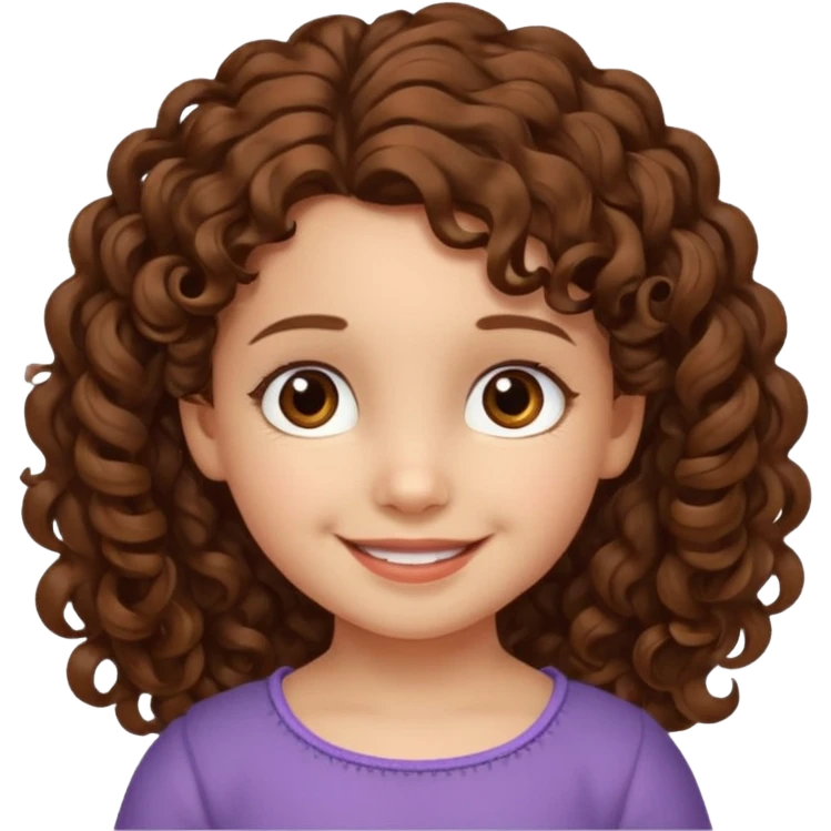 EMOJI COMO IPHONE IOS SOLO CARA NIÑA 3 AÑOS PELO LARGO, ONFULADO, MARRON SEMIRECOGIDO, Y OJOS MARRONES. SONRIENDO, SIN CUELLO Y FONDO TRANSPARENTE emoji