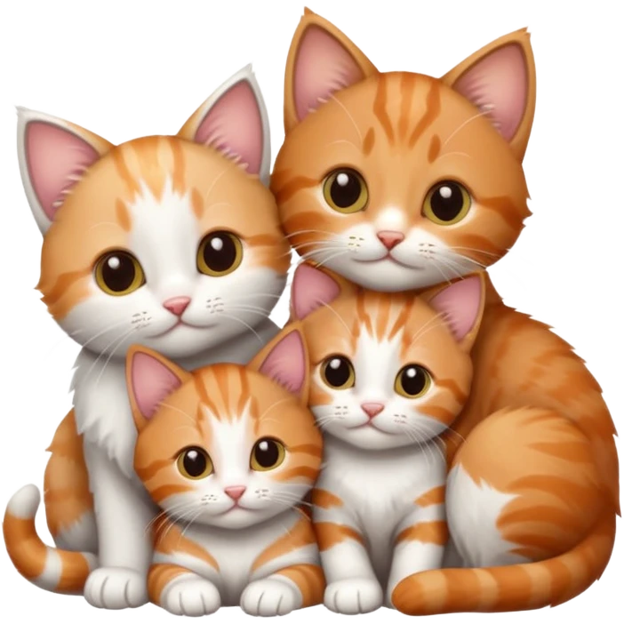 3 kittens cuddling together all different colours, the first one is grey and white, the second is ginger and white and the third is brown tabby and white emoji