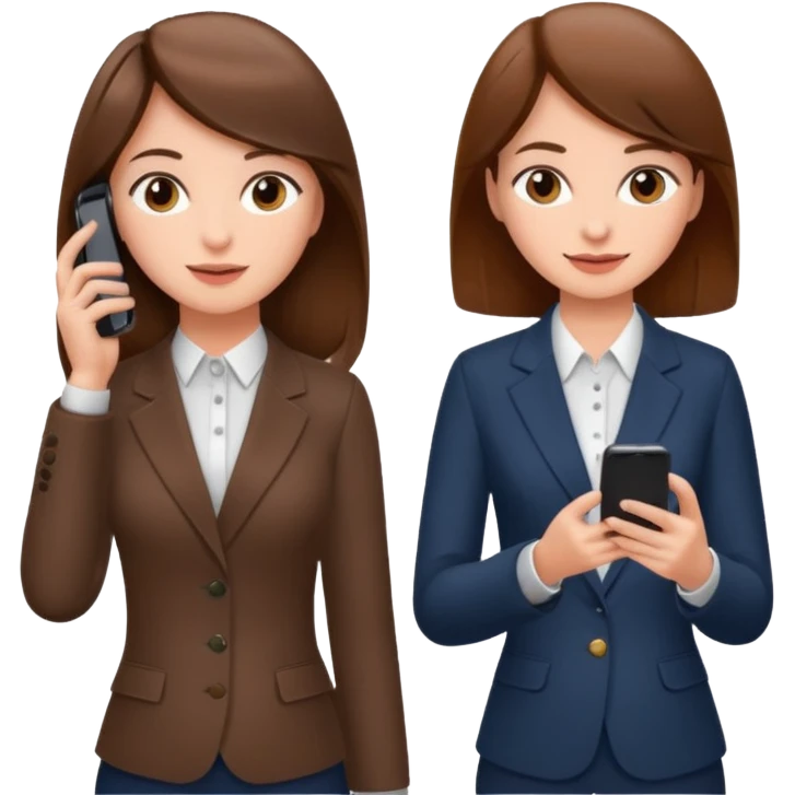two brown haired girls, looking professional maybe leaned back on back and looking forward and using phones emoji
