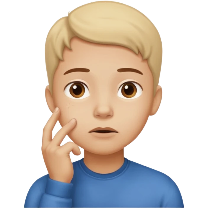 Person hesitating, looking up with hand on chin. Cartoon style. emoji