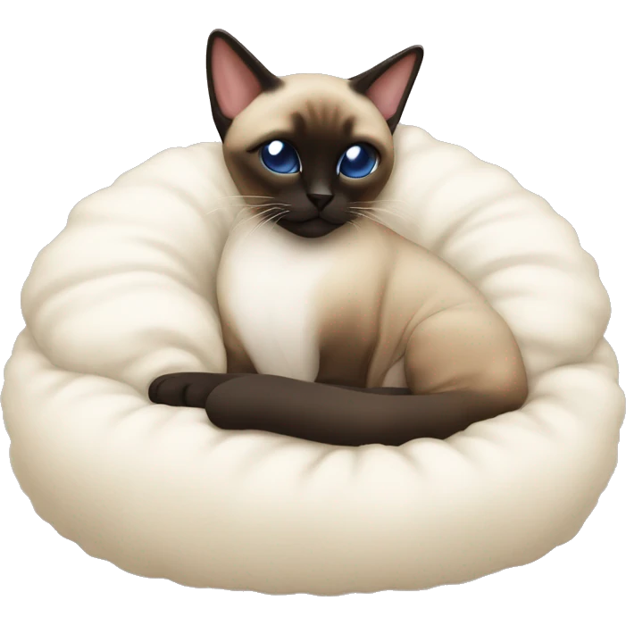 siamese cat sleeping in a fluffy bed emoji