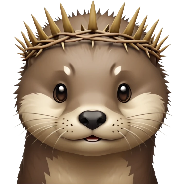 really cute confused otter face with simple thorny stem wrapped horizontally around its forehead like Jesus Christ's Crown of thorns, no crown shape on top, just thin spiky branches circling the forehead emoji