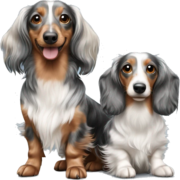 Two Tri Merle long haired Dachshunds together emoji