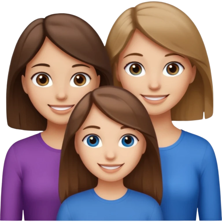 three girl friends; one who is white, has brown hair and brown eyes; one who is dirty blonde with blue eyes; one who is tan with dark brown hair and dark brown eyes emoji