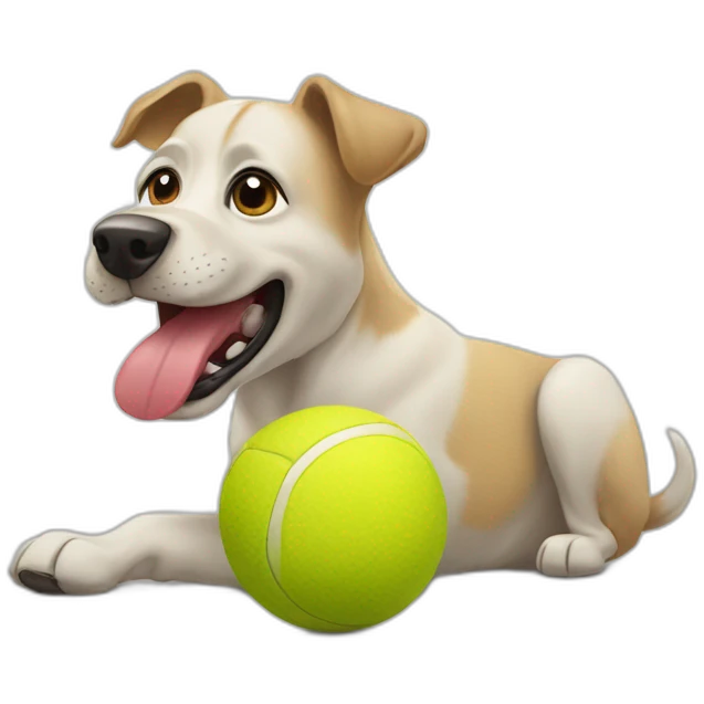 A Dog doing pilares while chewing o his ténis ball emoji