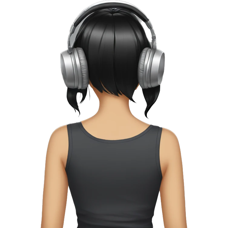 anime girl from behind with headphones on toes and black hair emoji