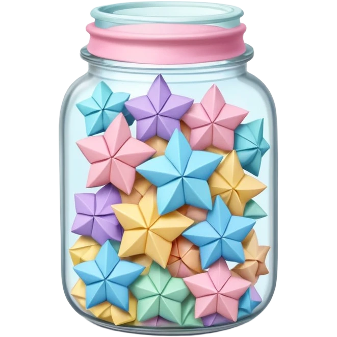 clear jar filled with pastel-colored origami lucky stars emoji