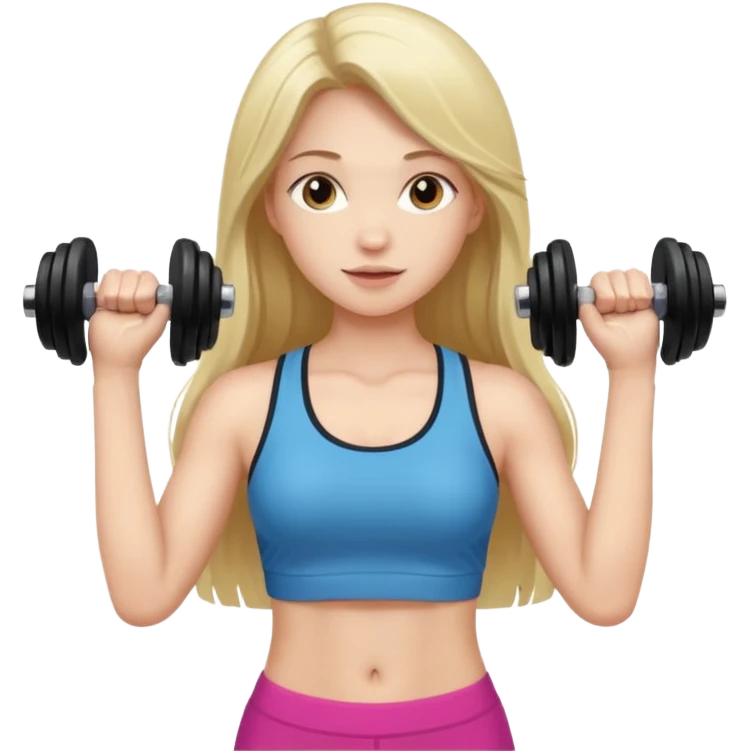 Девушка со светлыми длинными волосами стоит с красивой фигурой и гантелями emoji