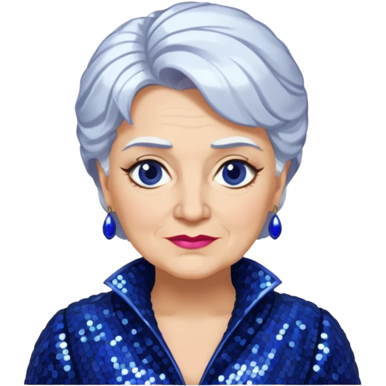 Madame Morrible from The Wizard of Oz with white hair, indigo sequin outfit emoji