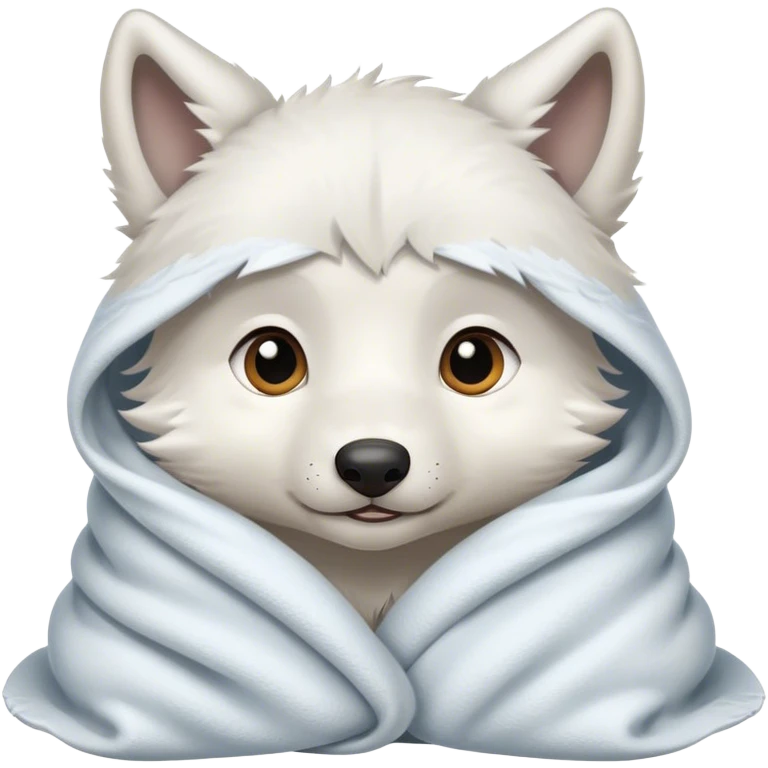 Baby white wolf cozy in a blanket  emoji
