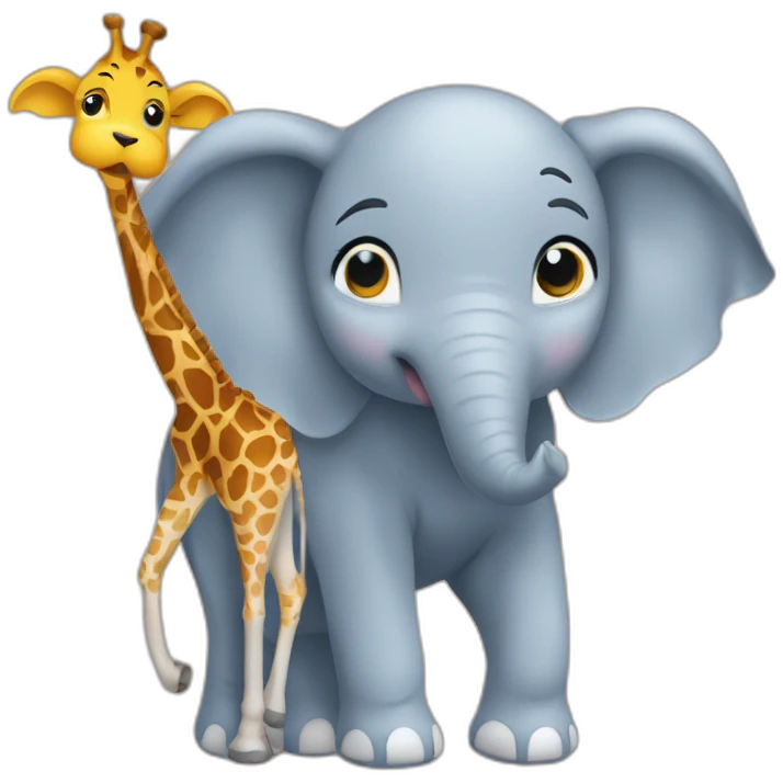 Un chat sur elephant qui fait bisou girafe emoji